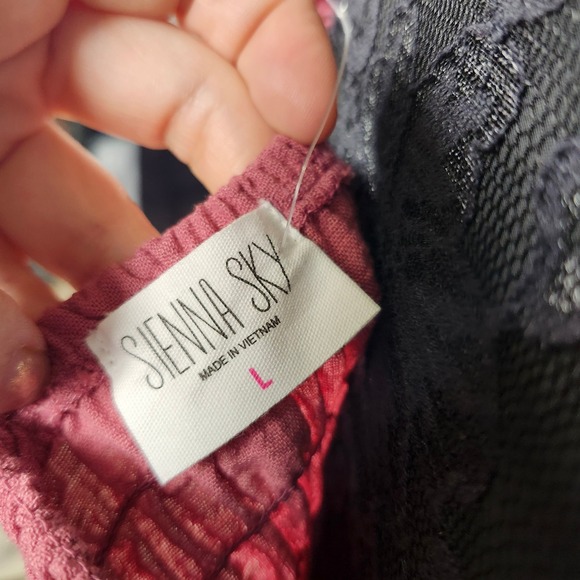 Sienna Sky Pink Ruched Puff Sleeve Square Neck Button Front Top L - Picture 5 of 7